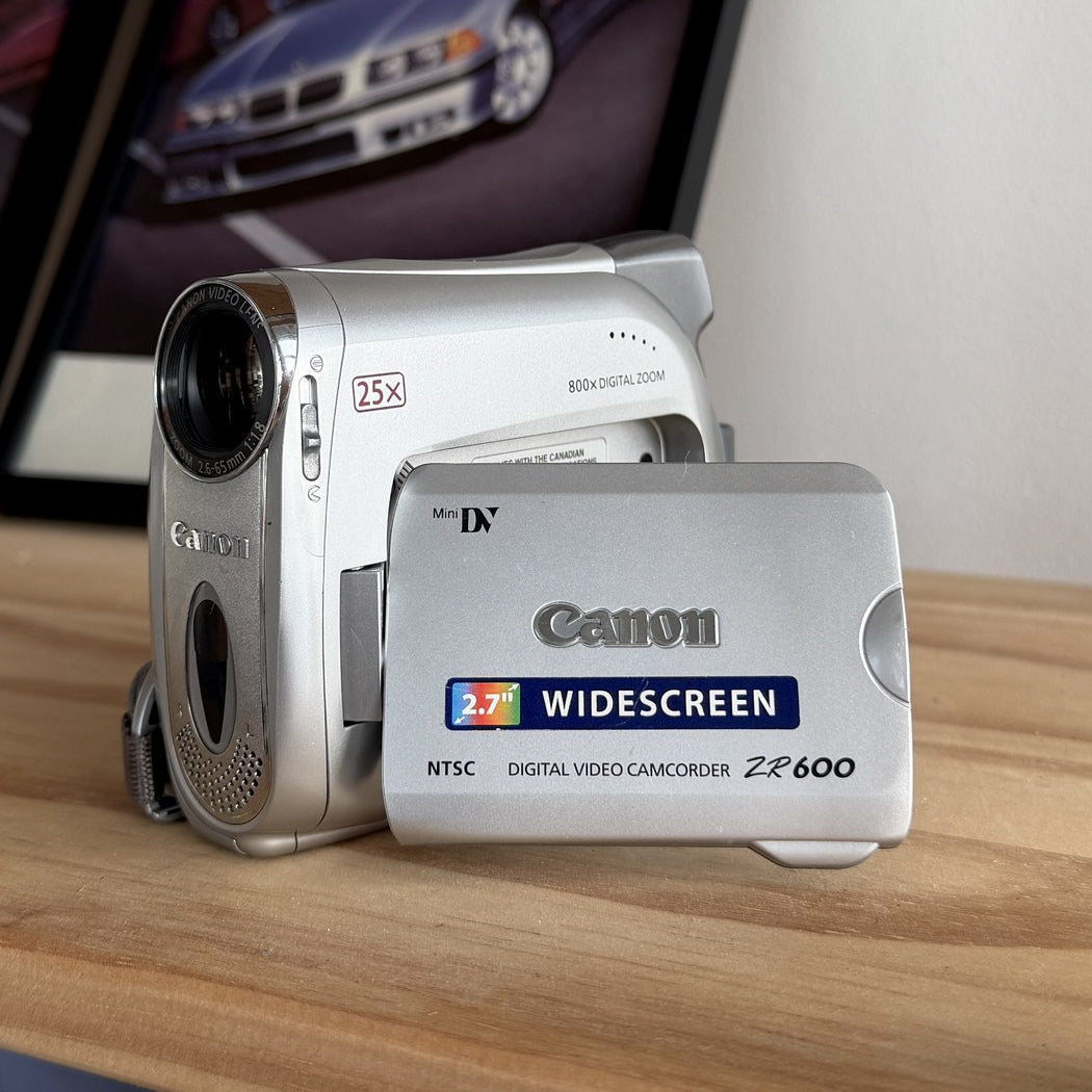 Canon ZR600 MiniDV camcorder in silver, front