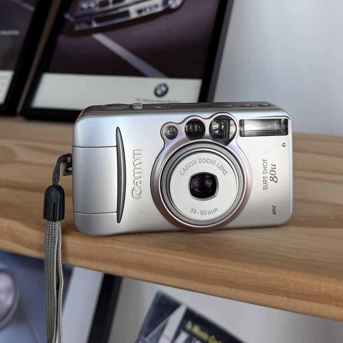 Canon Sure Shot 80u 35mm point and shoot in silver, front