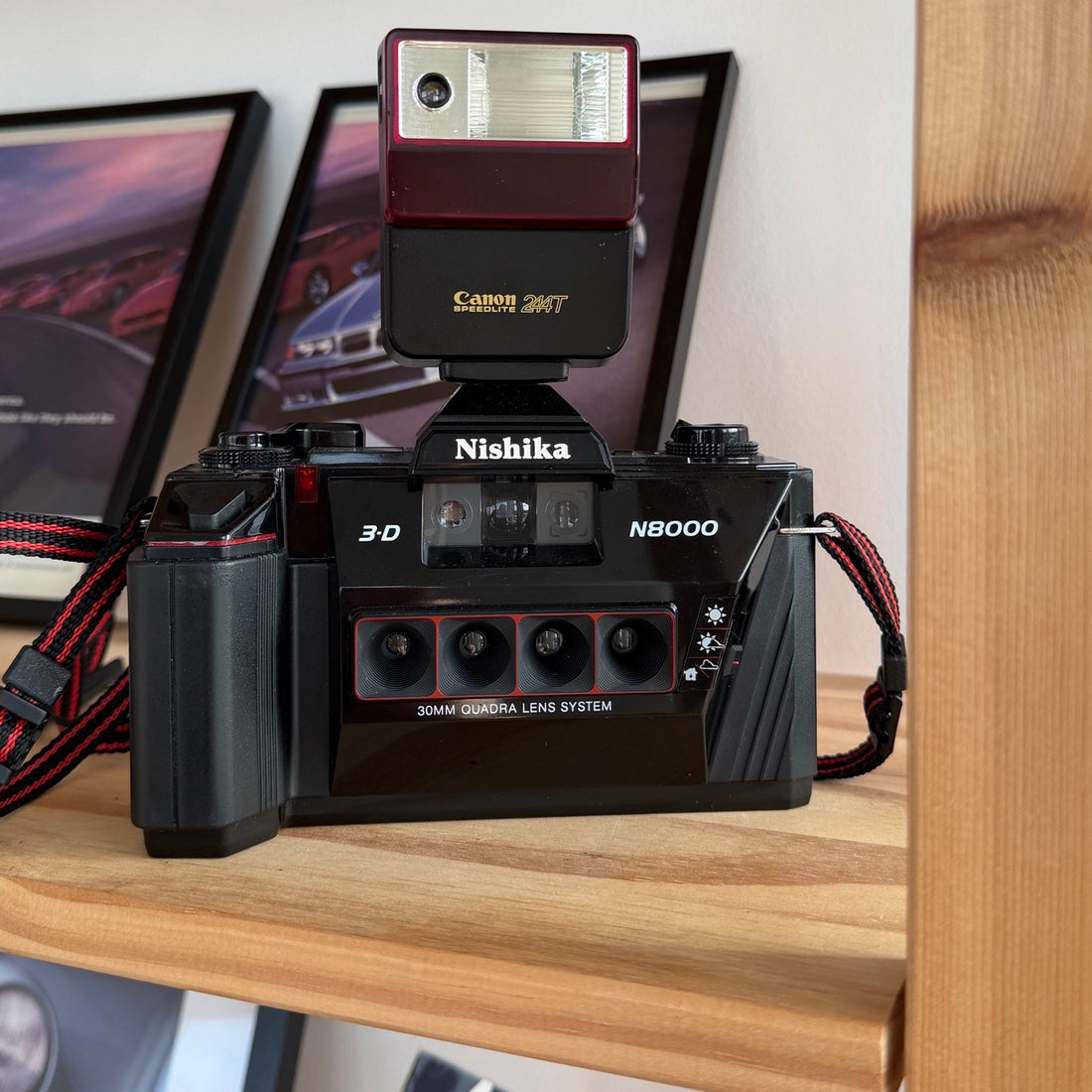 Nishika N8000 3D 35mm camera with Canon Speedlite 244T